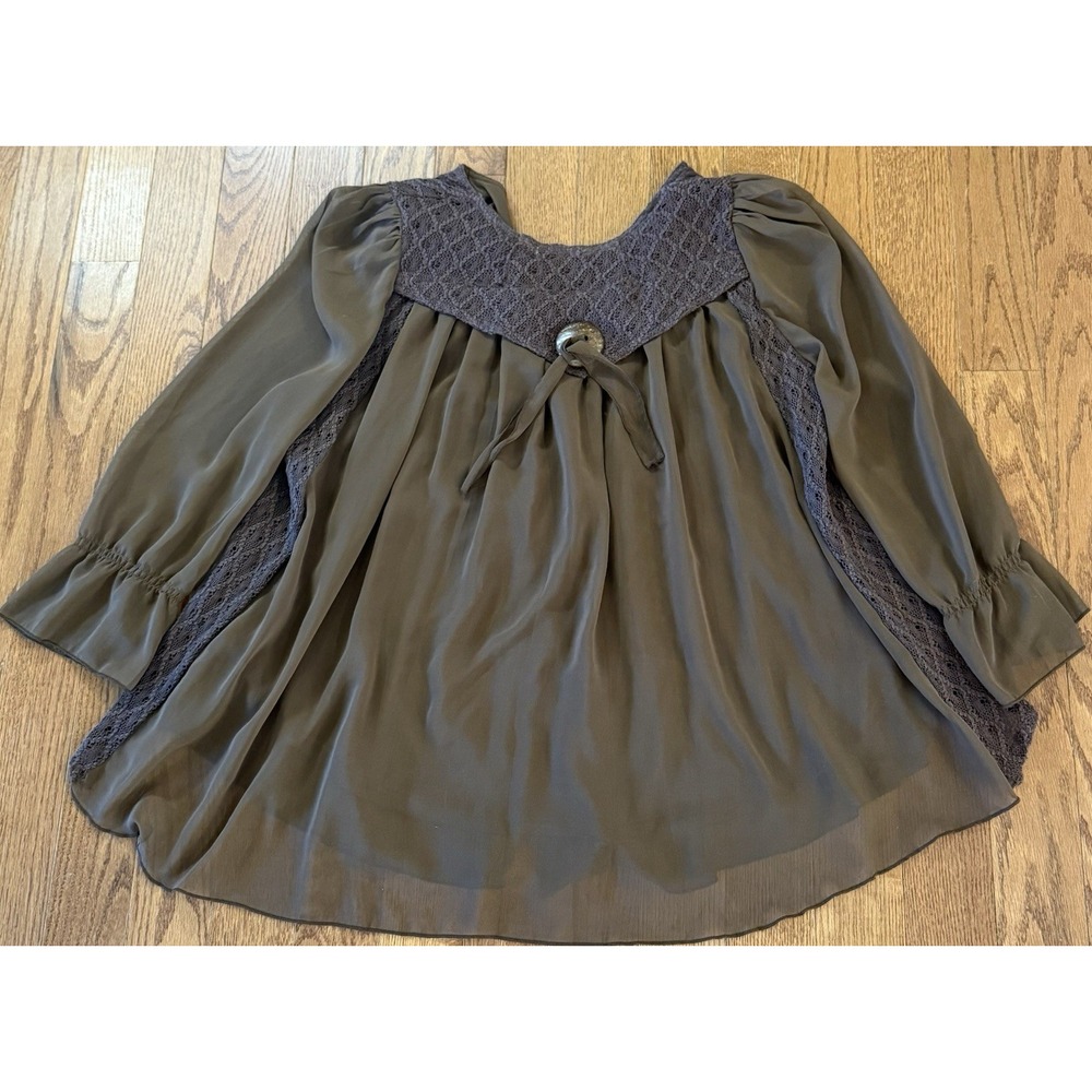Pretty Angel Forest Fairy Whimsigoth Silk Blend Top Size XL Brown Lace Whimsical - Picture 2 of 6